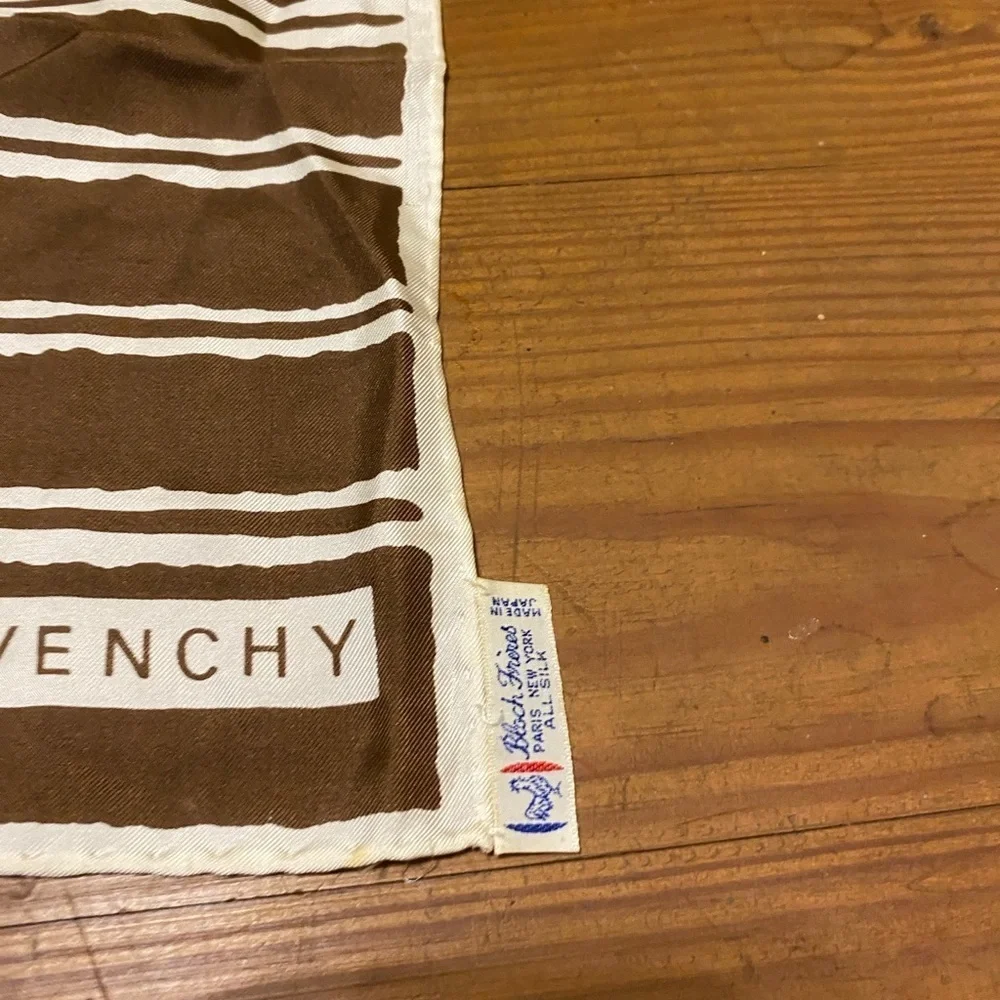 Givenchy Silk Long Wrap Muffler Scarf Brown Cream 65” Vintage